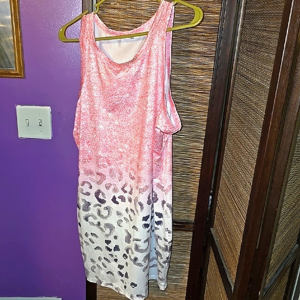 Pink and White Leopard Print Sleeveless Dress